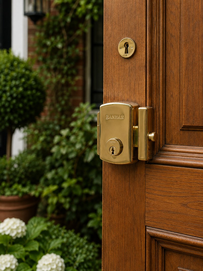 High-security lock fitted to a solid front door